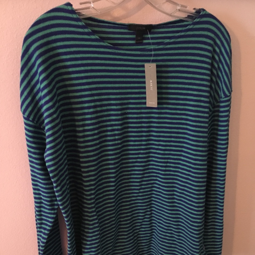 J. Crew striped Blue & Turq Long Sleeve Tee sz M - Picture 1 of 3